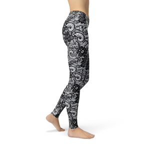 Women's Leggings Avery Black Lace Activewear Yoga Leggings Made in the USA