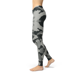 Women's Leggings Avery Digital Grey Camo Activewear Yoga Leggings Made in the USA