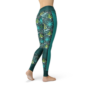 Women's Leggings Jean Holiday Green Branches Leggings Activewear Yoga Leggings Made in the USA