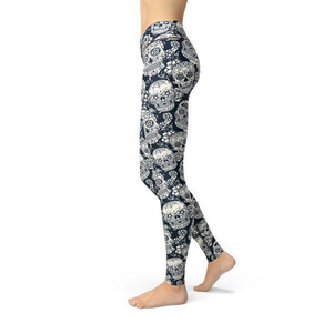 Women's Leggings Beverly Black White Skulls Leggings Activewear Yoga Leggings Made in the USA