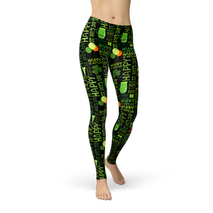 Women's Leggings Jean Happy St Patricks Leggings  Activewear Yoga Leggings Made in the USA