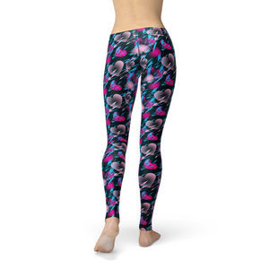 Women's Leggings Avery Blue Pink Hearts Activewear Yoga Leggings Made in the USA