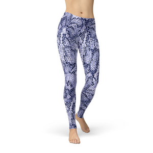 Women's Leggings Jean Blue Snake Skin Leggings  Activewear Yoga Leggings Made in the USA