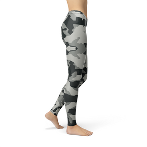 Women's Leggings Avery Digital Grey Camo Activewear Yoga Leggings Made in the USA