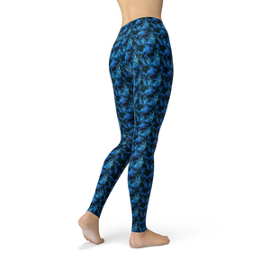 Women's Leggings Jean Dark Blue Crystalline Activewear Yoga Leggings Made in the USA