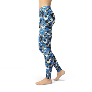Women's Leggings Jean Blue Camo Leggings Activewear Yoga Leggings Made in the USA