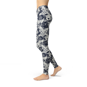 Women's Leggings Jean Cat Sugar Skulls Leggings  Activewear Yoga Leggings Made in the USA