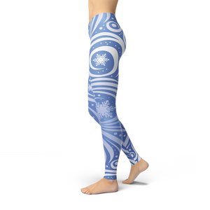 Women's Leggings Jean Blue Winter Swirl Leggings  Activewear Yoga Leggings Made in the USA