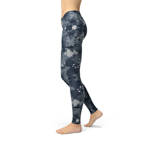 Women's Leggings Avery Digital Blue Camo Activewear Yoga Leggings Made in the USA