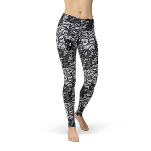 Women's Leggings Avery Black Lace Activewear Yoga Leggings Made in the USA