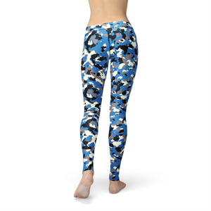 Women's Leggings Avery Blue Camo Activewear Yoga Leggings Made in the USA