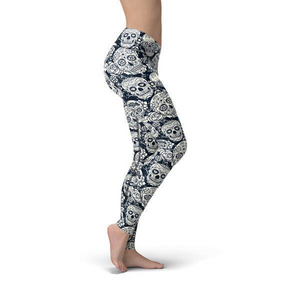 Women's Leggings Beverly Black White Skulls Leggings Activewear Yoga Leggings Made in the USA