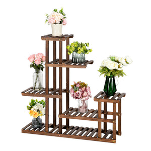 Artisasset 5 Floors 10 Seats Indoor And Outdoor Multifunctional Carbonized Wood Plant Stand