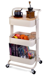 QW Movable Storage Utility Rolling Cart, Rolling End Table for Organization, Fit for Office Home and Kitchen