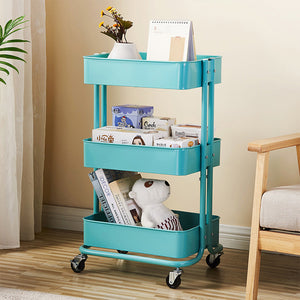 3-Tier Metal Rolling Cart, Utility Cart, Kitchen Cart with Adjustable Shelves, Storage Trolley with 2 Brakes, Easy Assembly, for Kitchen, Bathroom