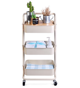 QW Movable Storage Utility Rolling Cart, Rolling End Table for Organization, Fit for Office Home and Kitchen