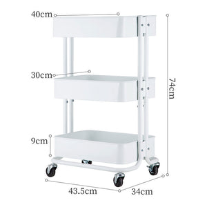 3-Tier Metal Rolling Cart, Utility Cart, Kitchen Cart with Adjustable Shelves, Storage Trolley with 2 Brakes, Easy Assembly, for Kitchen, Bathroom