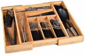 Bamboo Expandable Drawer Organizer for Utensils Holder, Adjustable Cutlery Tray, Wood Drawer Dividers Organizer for Silverware, Flatware, Knives in Kitchen, Bedroom, Living Room