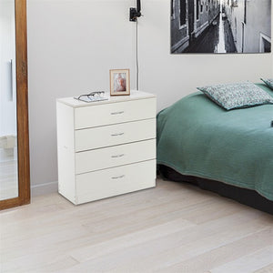 4-Drawer Dresser White Wood Cabinet for Closet/Office Clothes Cosmetic Storage Chest Organizer with Drawers Bedroom Night Stand