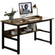 Multi- Purpose in One Design Computer Desk, Home Office Writing Desk, Black Metal Frame, Charcoal Wood Color