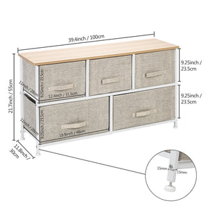 2-Tier Wide Closet Dresser, Nursery Dresser Tower With 5 Easy Pull Fabric Drawers And Metal Frame, Multi-Purpose Organizer Unit For Closets, Dorm Room, Living Room, Hallway