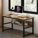 Multi- Purpose in One Design Computer Desk, Home Office Writing Desk, Black Metal Frame, Charcoal Wood Color