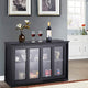 Kitchen Storage Sideboard, Antique Stackable Cabinet for Home Cupboard Buffet Dining Room (Black Sideboard with Sliding Door Window)