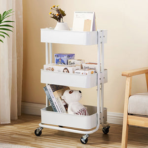 3-Tier Metal Rolling Cart, Utility Cart, Kitchen Cart with Adjustable Shelves, Storage Trolley with 2 Brakes, Easy Assembly, for Kitchen, Bathroom