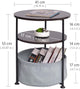 3-Tier Small Round End Table with Fabric Storage