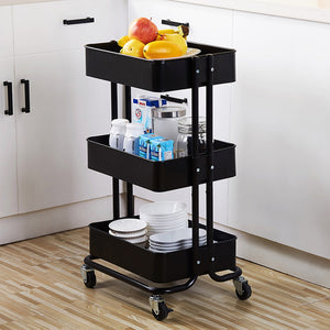 3-Tier Metal Rolling Cart, Utility Cart, Kitchen Cart with Adjustable Shelves, Storage Trolley with 2 Brakes, Easy Assembly, for Kitchen, Bathroom