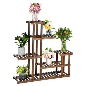Artisasset 5 Floors 10 Seats Indoor And Outdoor Multifunctional Carbonized Wood Plant Stand