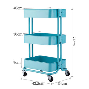 3-Tier Metal Rolling Cart, Utility Cart, Kitchen Cart with Adjustable Shelves, Storage Trolley with 2 Brakes, Easy Assembly, for Kitchen, Bathroom