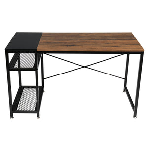Computer Home Office Desk, 51 Inch Small Desk Study Writing Table with Storage Shelves, Modern Simple PC Desk with Splice Board, Walnut/Black