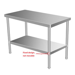 Stainless steel working table 24 "X 60" Commercial kitchen food preparation table heavy duty working table adjustable floor mat, fixed floor frame structure, for dining room home studio