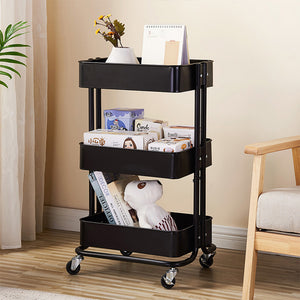 3-Tier Metal Rolling Cart, Utility Cart, Kitchen Cart with Adjustable Shelves, Storage Trolley with 2 Brakes, Easy Assembly, for Kitchen, Bathroom