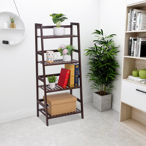 4-Tier Ladder Shelf, Multifunctional Ladder-Shaped Bookcase Storage Shelves, Bamboo Plant Stand Flower Pots Holder, Display Rack for Living Room Bathroom Bedroom Kitchen
