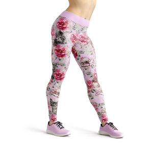 Women's Leggings Beverly Pink Kittens & Flowers Leggings Activewear Yoga Leggings Made in the USA