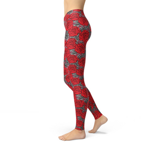 Women's Leggings Jean Drawn Roses Leggings Activewear Yoga Leggings Made in the USA