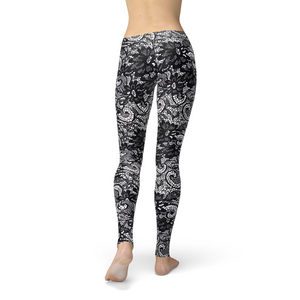 Women's Leggings Avery Black Lace Activewear Yoga Leggings Made in the USA